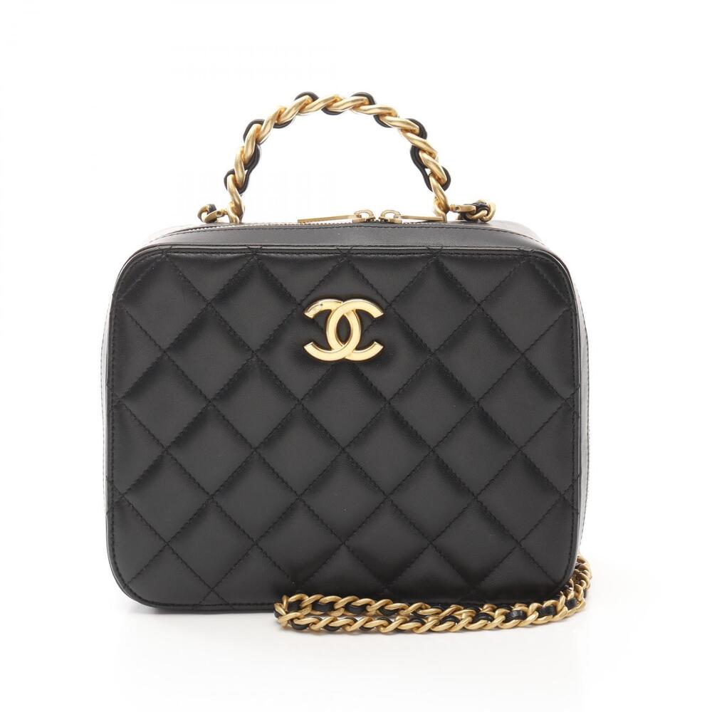 Chanel Matelasse Top Handle Shoulder Bag Lambskin Leather Black